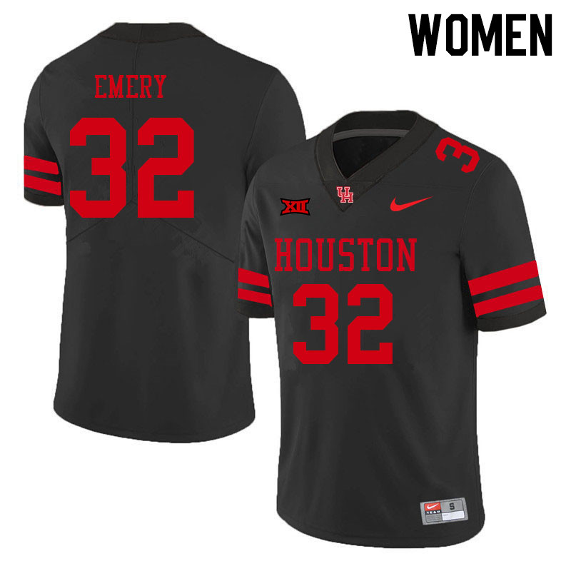Women #32 Jalen Emery Houston Cougars College Big 12 Conference Football Jerseys Sale-Black